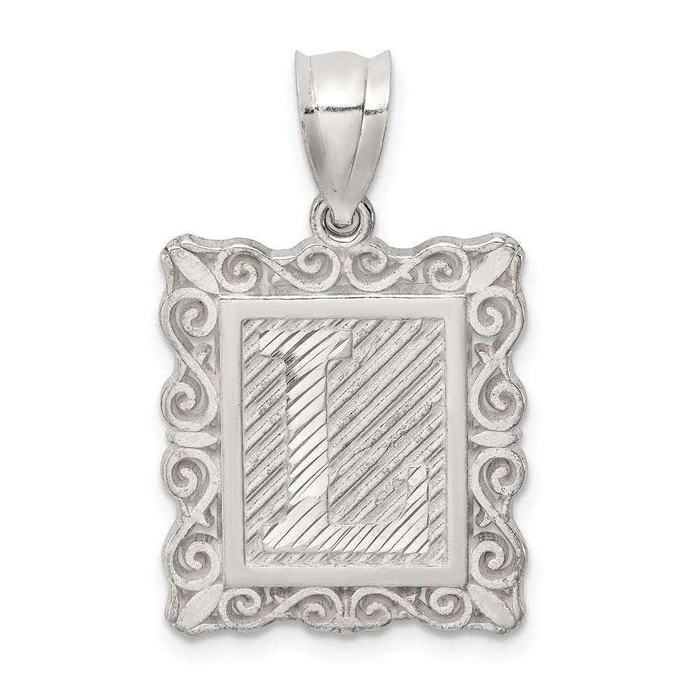 Sterling Silver Square Diamond-cut Letter L Initial Pendant