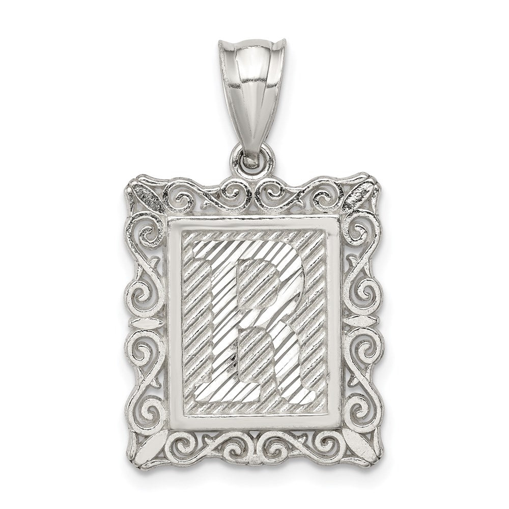 Sterling Silver Square Diamond-cut Letter R Initial Pendant