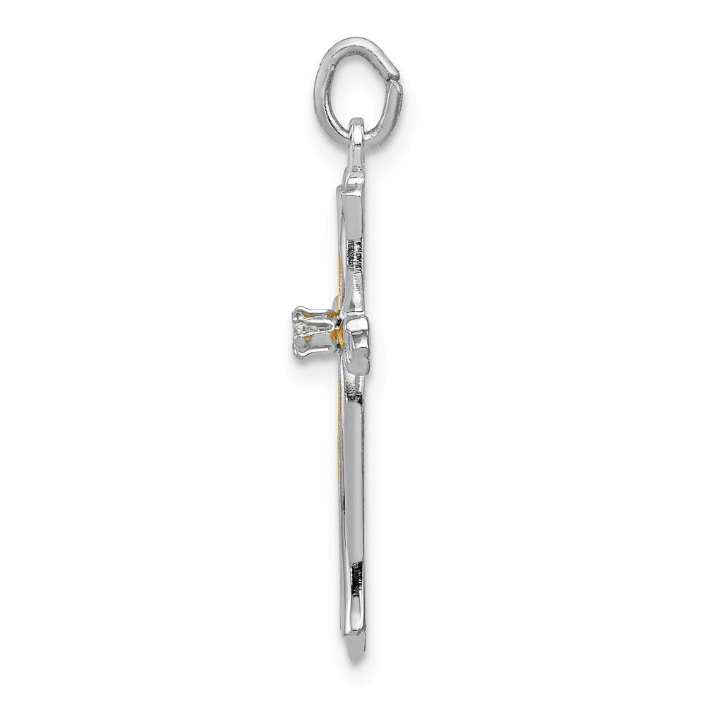 Sterling Silver Rhodium-plated & Vermeil CZ Cross Pendant