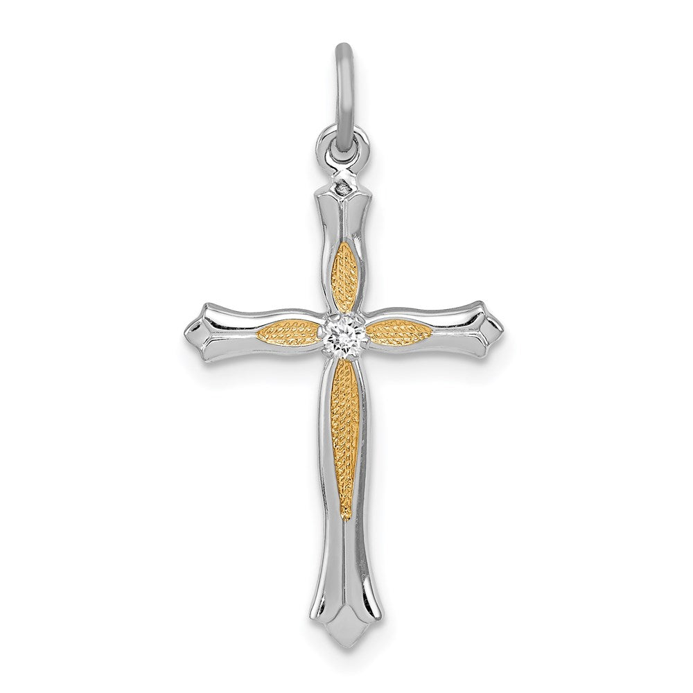 Sterling Silver Rhodium-plated & Vermeil CZ Cross Pendant