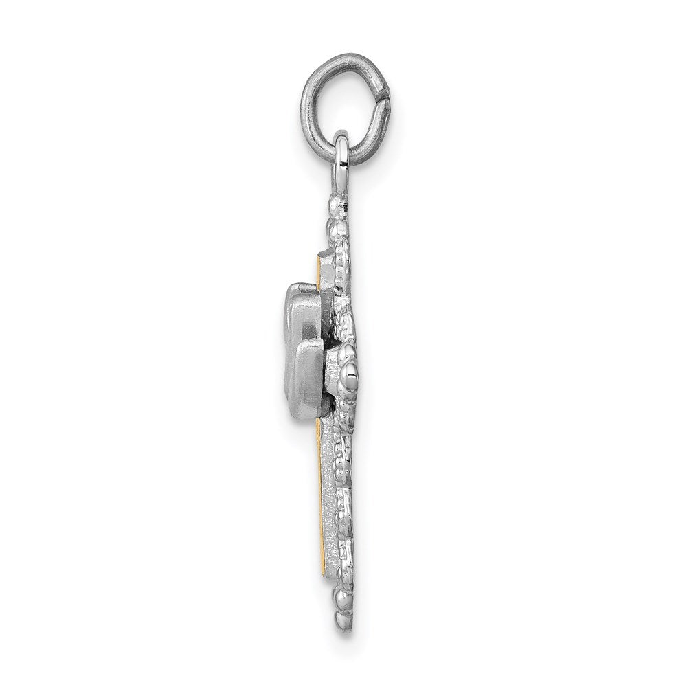 Sterling Silver Rhodium-plated & Vermeil Dove Cross Charm