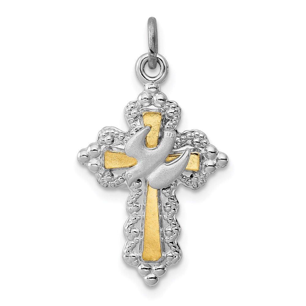 Sterling Silver Rhodium-plated & Vermeil Dove Cross Charm