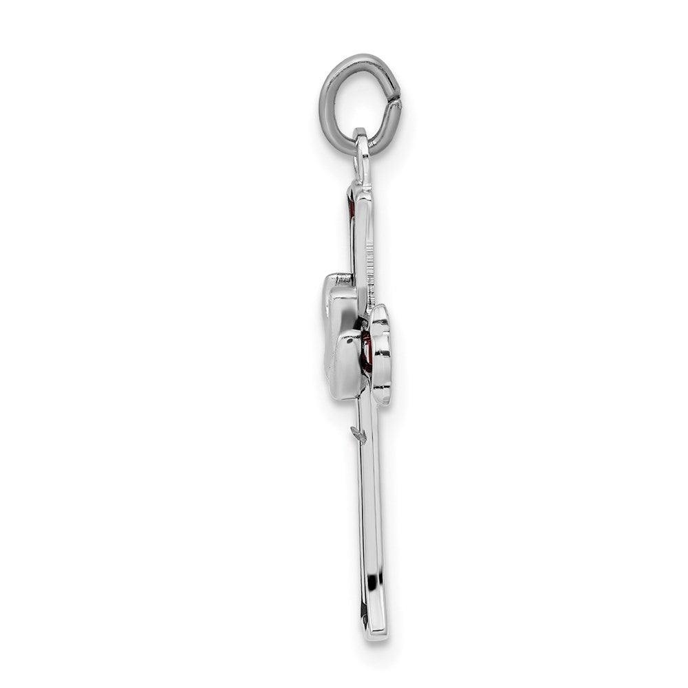 Sterling Silver Platinum-plated Enameled Cross w/Dove Charm