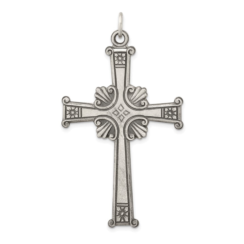 Sterling Silver Antiqued, Textured and Brushed Cross Pendant