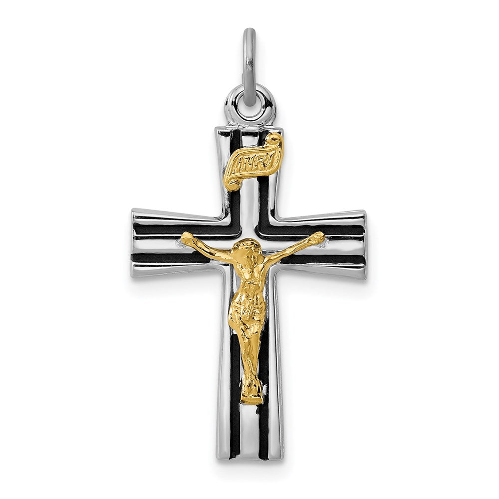 Sterling Silver Rhodium-plated Gold-tone INRI Crucifix Charm