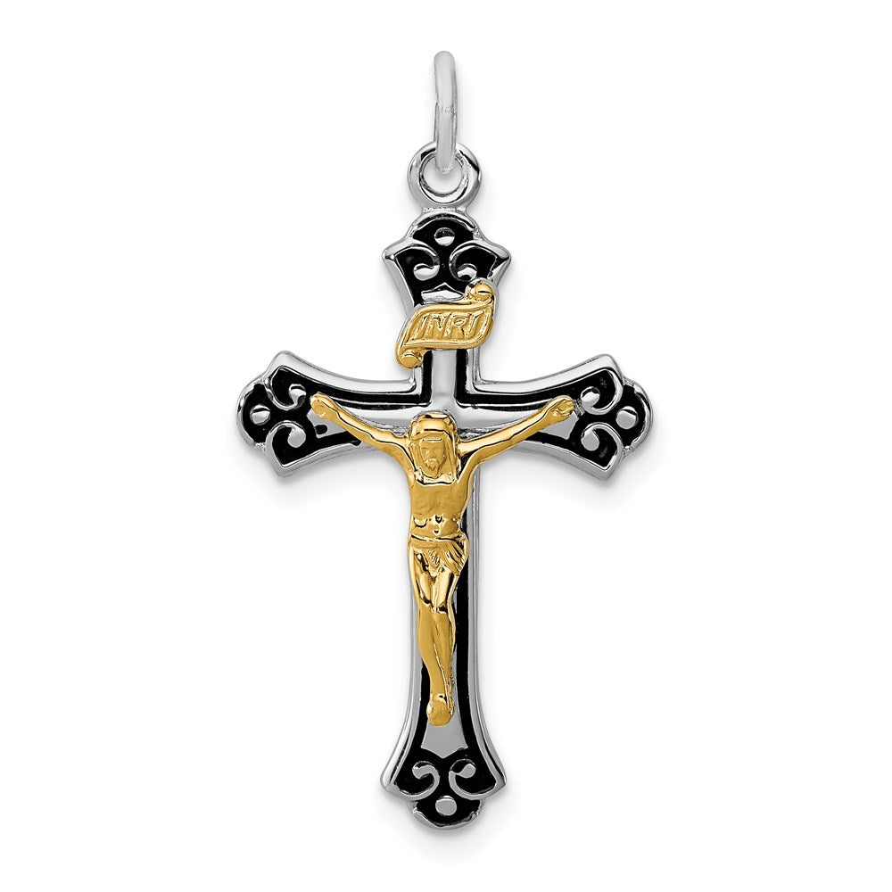 Sterling Silver Rhodium-plated & Vermeil Crucifix Pendant