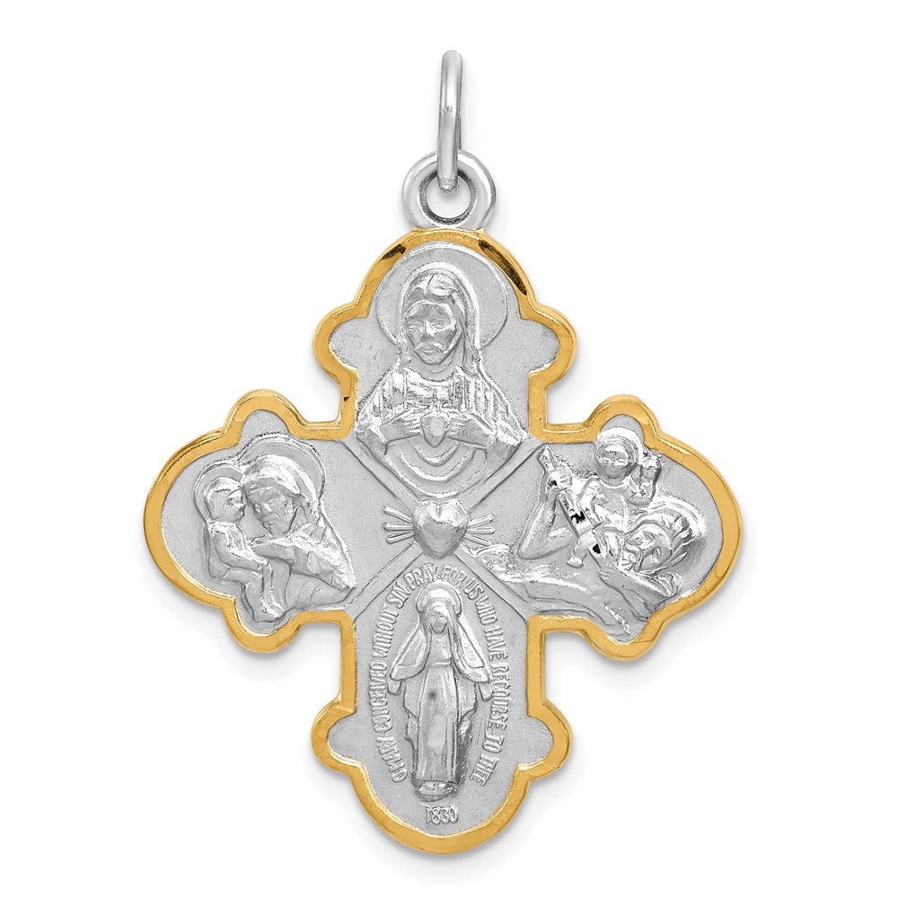 Sterling Silver Platinum-plated 4-way Medal