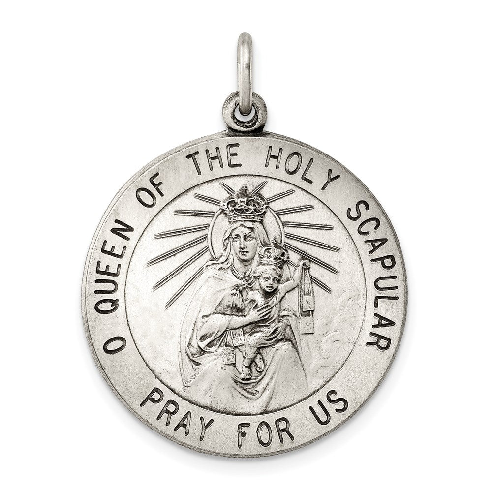 Sterling Silver Antiqued Queen of the Holy Scapular Medal