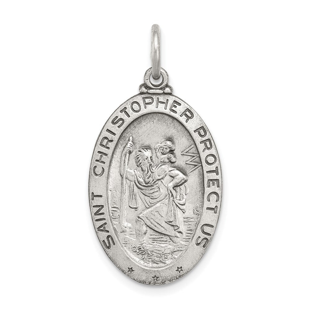 Sterling Silver Antiqued St. Christopher Hockey Medal