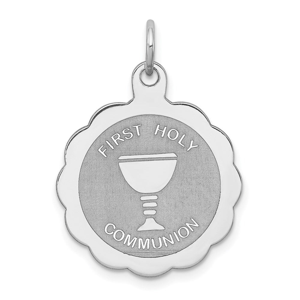 Sterling Silver Rhodium-plated First Holy Communion Disc Charm