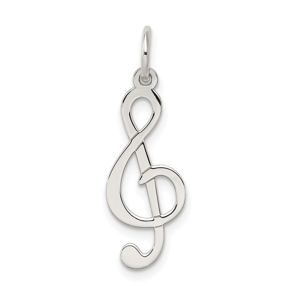 Sterling Silver Rhodium-plated Treble Clef Polished Charm