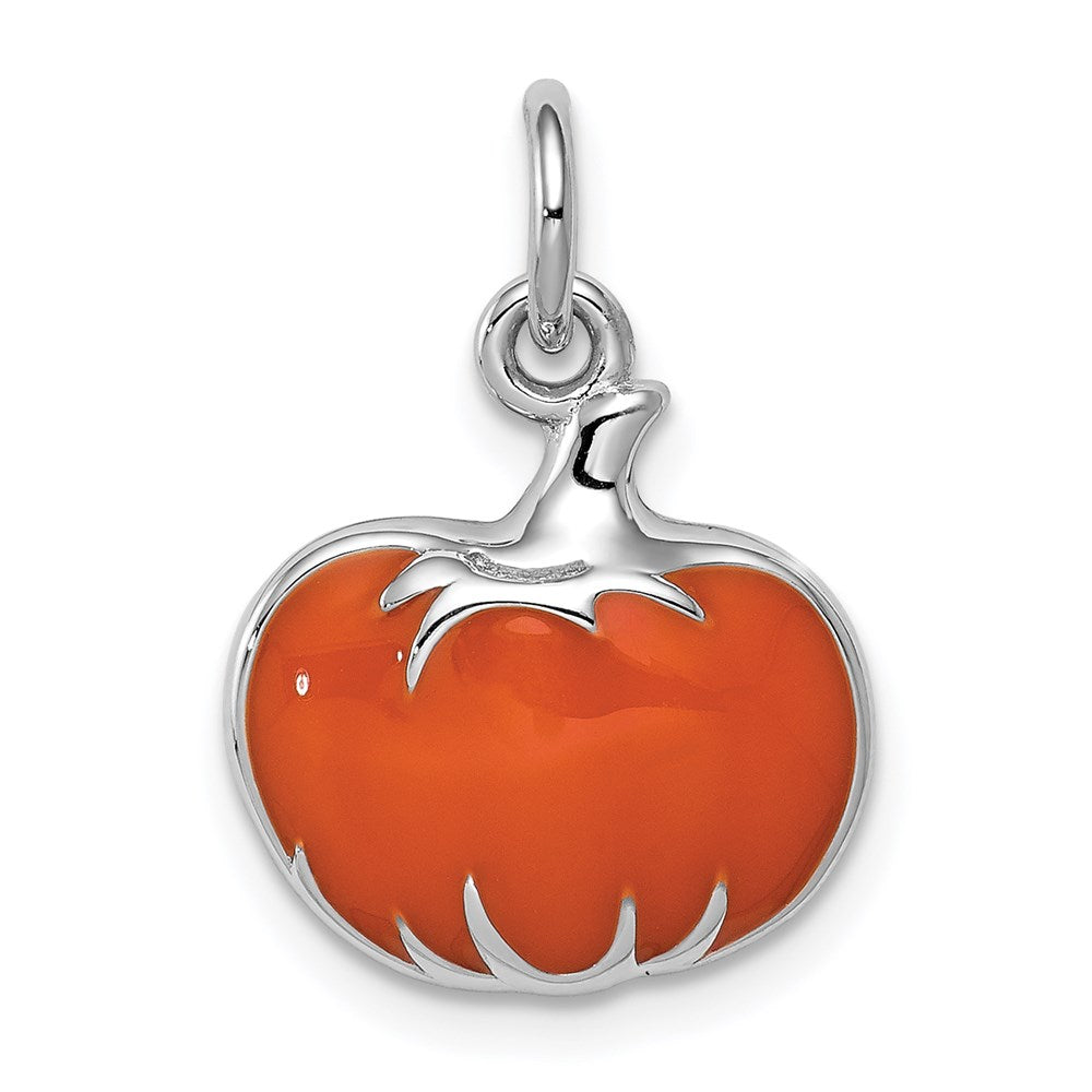 Sterling Silver Rhodium-plated Orange Enameled Pumpkin Charm