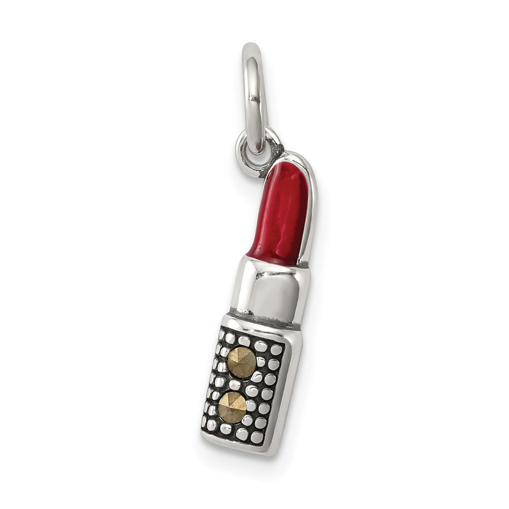 Sterling Silver Antiqued Enameled Lipstick Charm