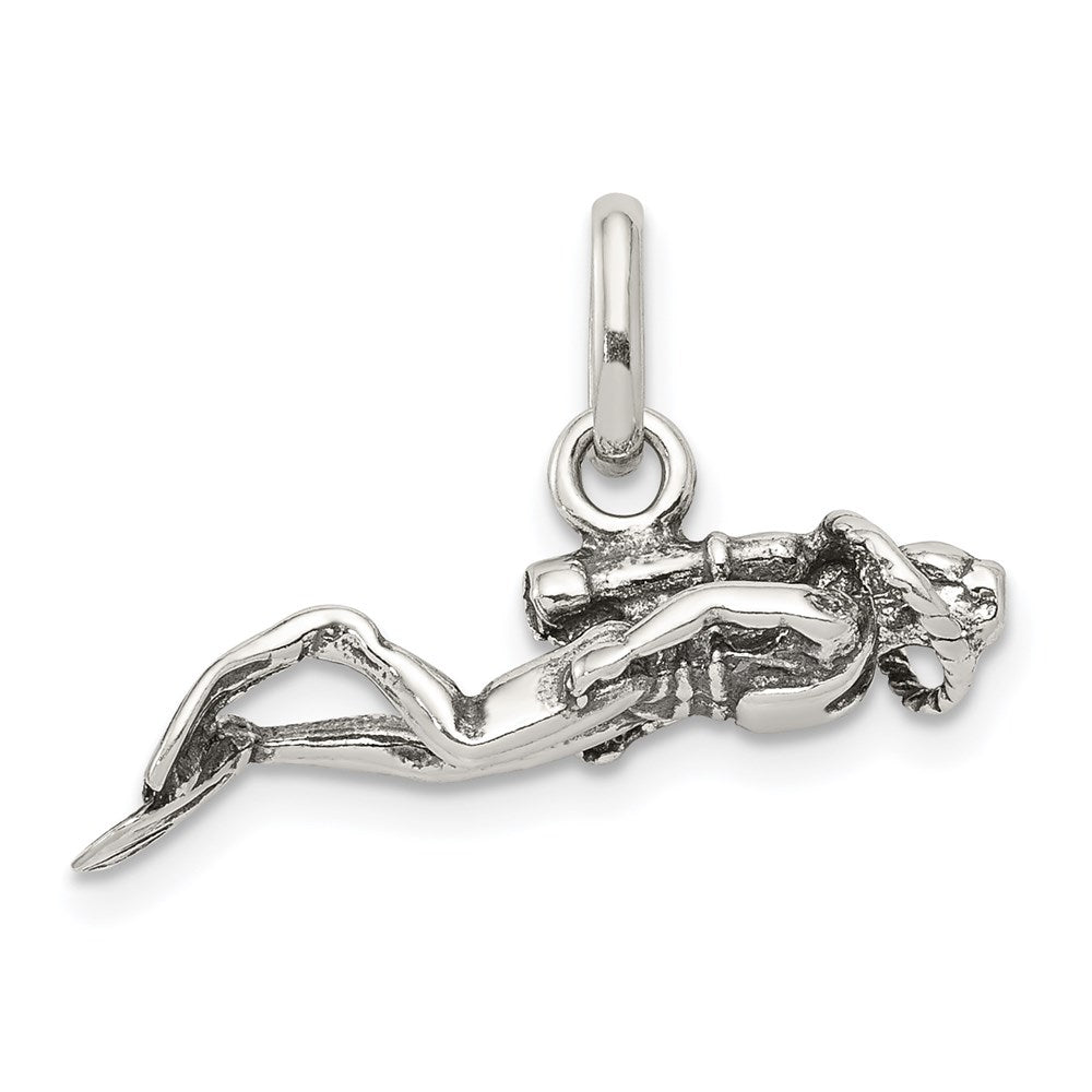 Sterling Silver Antiqued Scuba Diver Charm