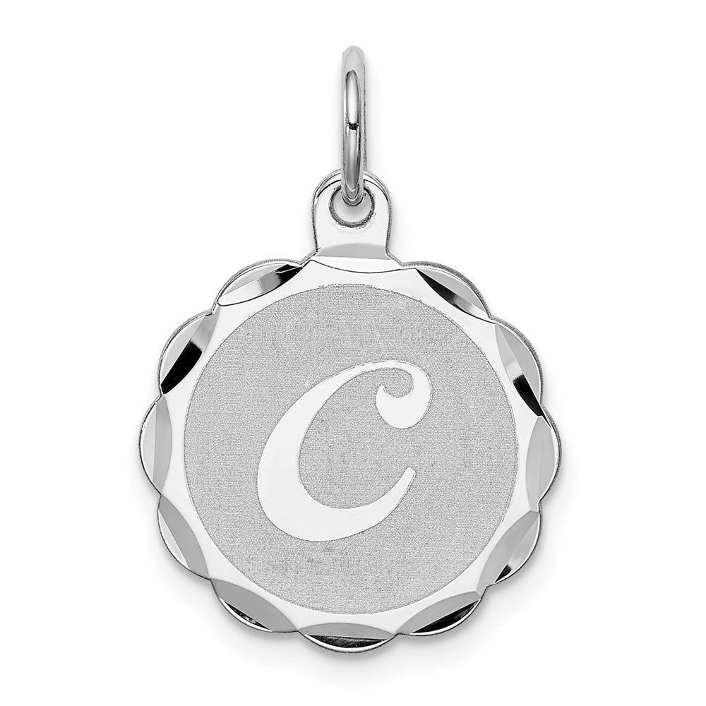 Sterling Silver Rhodium-plated Brocaded Letter C Initial Charm