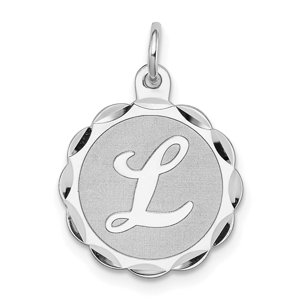 Sterling Silver/Rhodium-plated Brocaded Letter L Initial Pendant