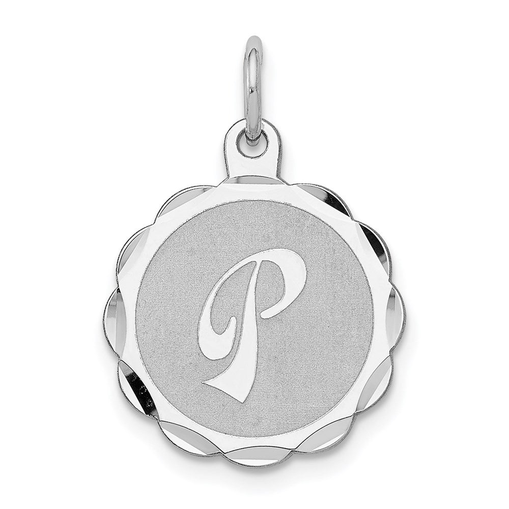 Sterling Silver/Rhodium-plated Brocaded Letter P Initial Pendant