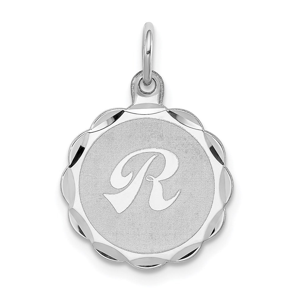 Sterling Silver/Rhodium-plated Brocaded Letter R Initial Pendant