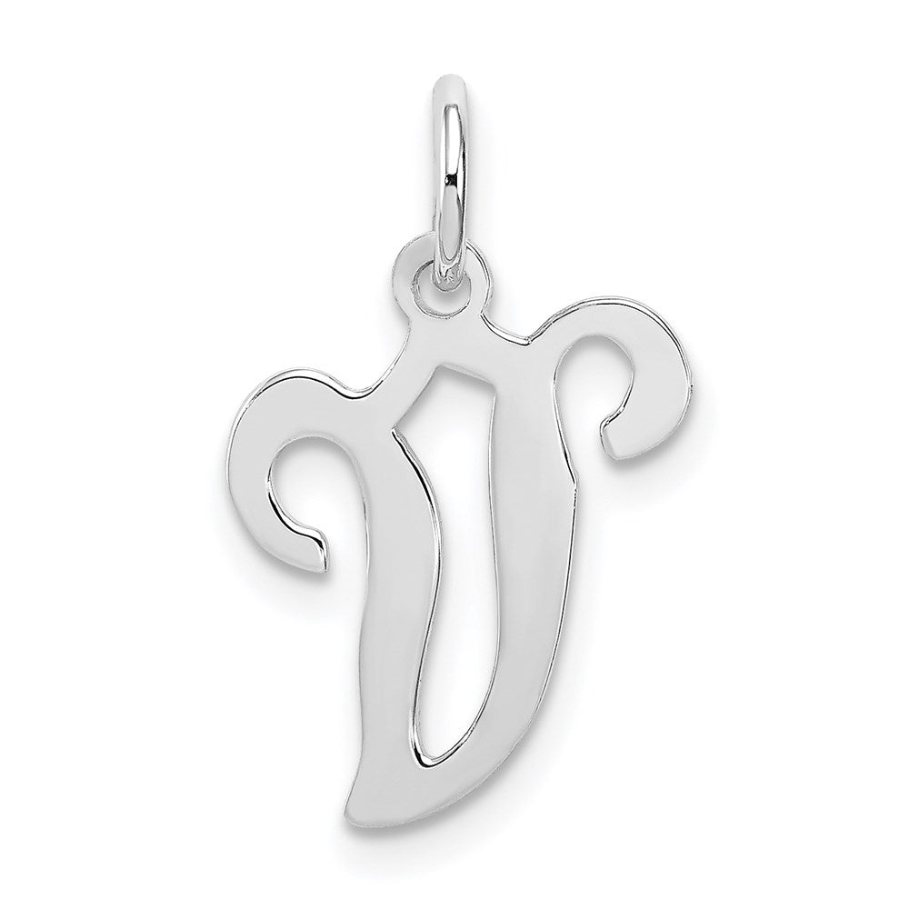 Sterling Silver Rhodium-plated Stamped Letter V Initial Charm