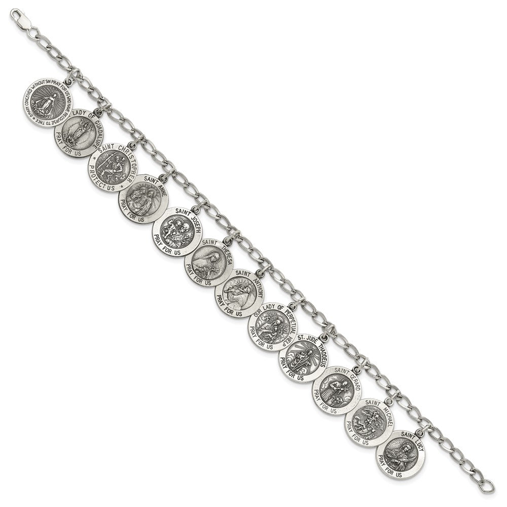 Sterling Silver Antiqued 12 Saints Bracelet
