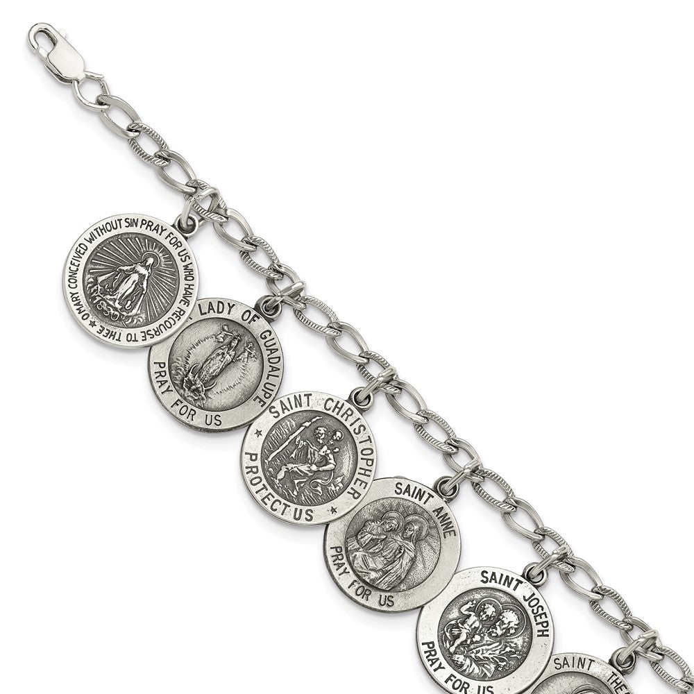 Sterling Silver Antiqued 12 Saints Bracelet