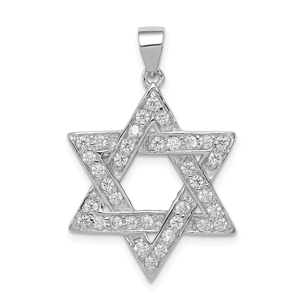 Sterling Silver Rhodium-plated CZ Star of David Pendant