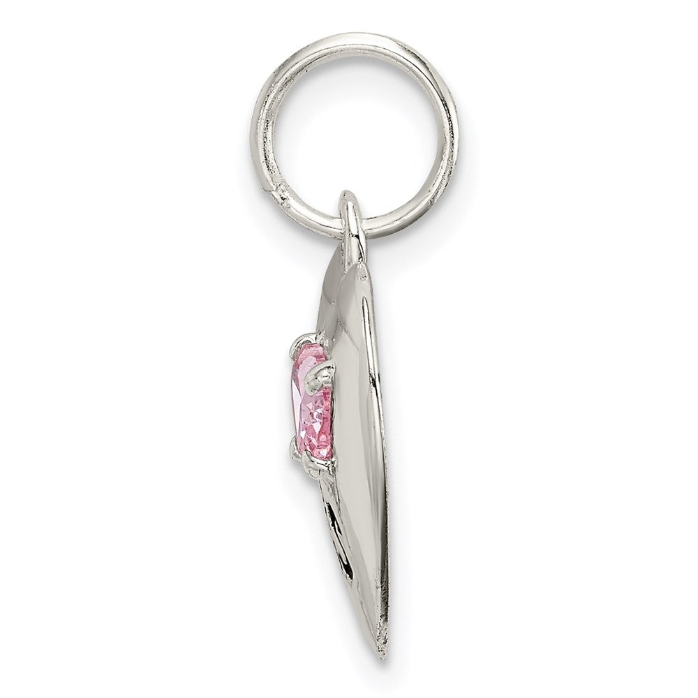 Sterling Silver Rhodium-plated Big Sis Pink CZ Heart Charm