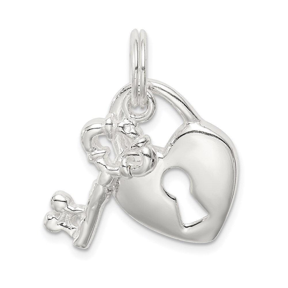 Sterling Silver Rhodium-plated Heart & Key Charm