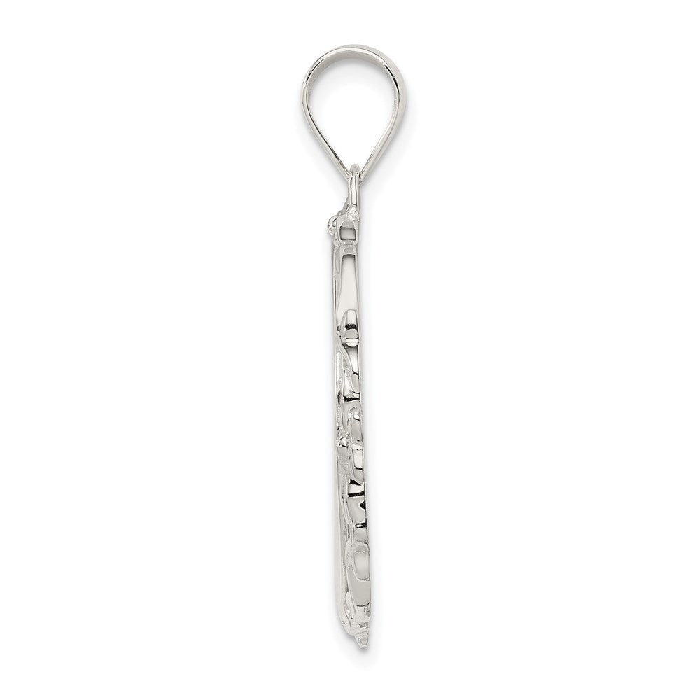Sterling Silver Rhodium-plated Fancy Round Pendant
