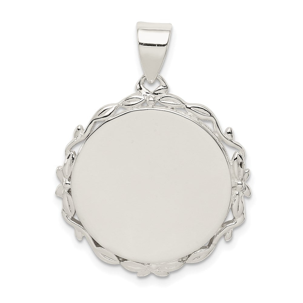 Sterling Silver Rhodium-plated Fancy Round Pendant