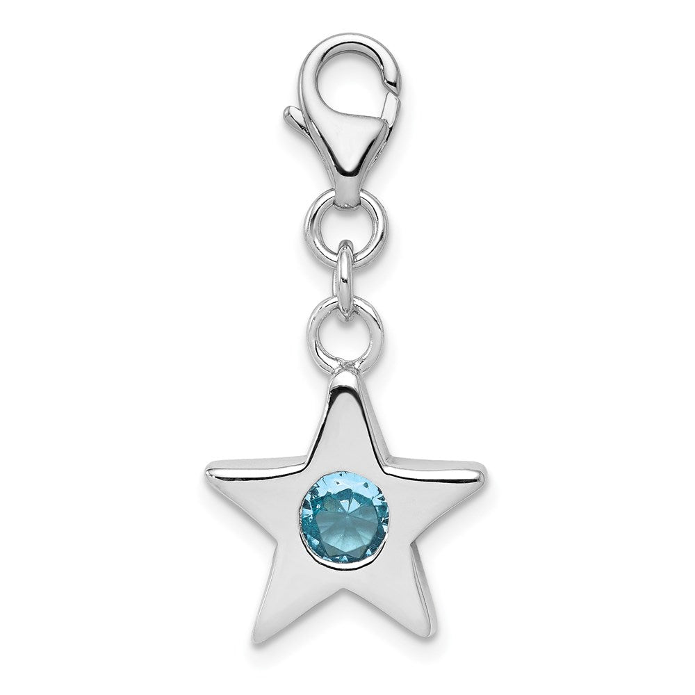 Sterling Silver Rhodium-plated March CZ Birthstone Star Charm