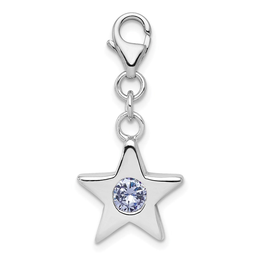 Sterling Silver Rhodium-plated June CZ Birthstone Star Charm