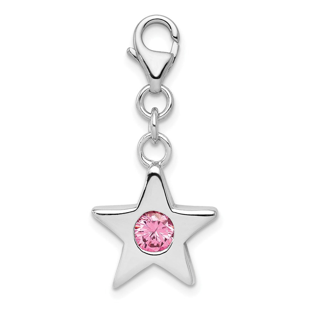 Sterling Silver Rhodium-plated October CZ Birthstone Star Charm