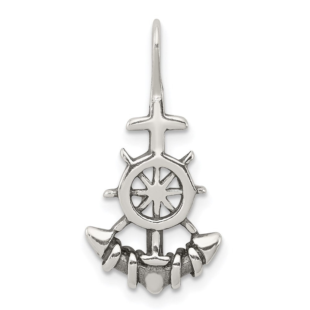 Sterling Silver Antiqued Anchor & Ship's Wheel Pendant