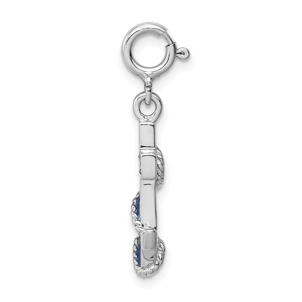 Sterling Silver Rhodium-plated Preciosa Crystals and Blue Enamel Anchor Charm