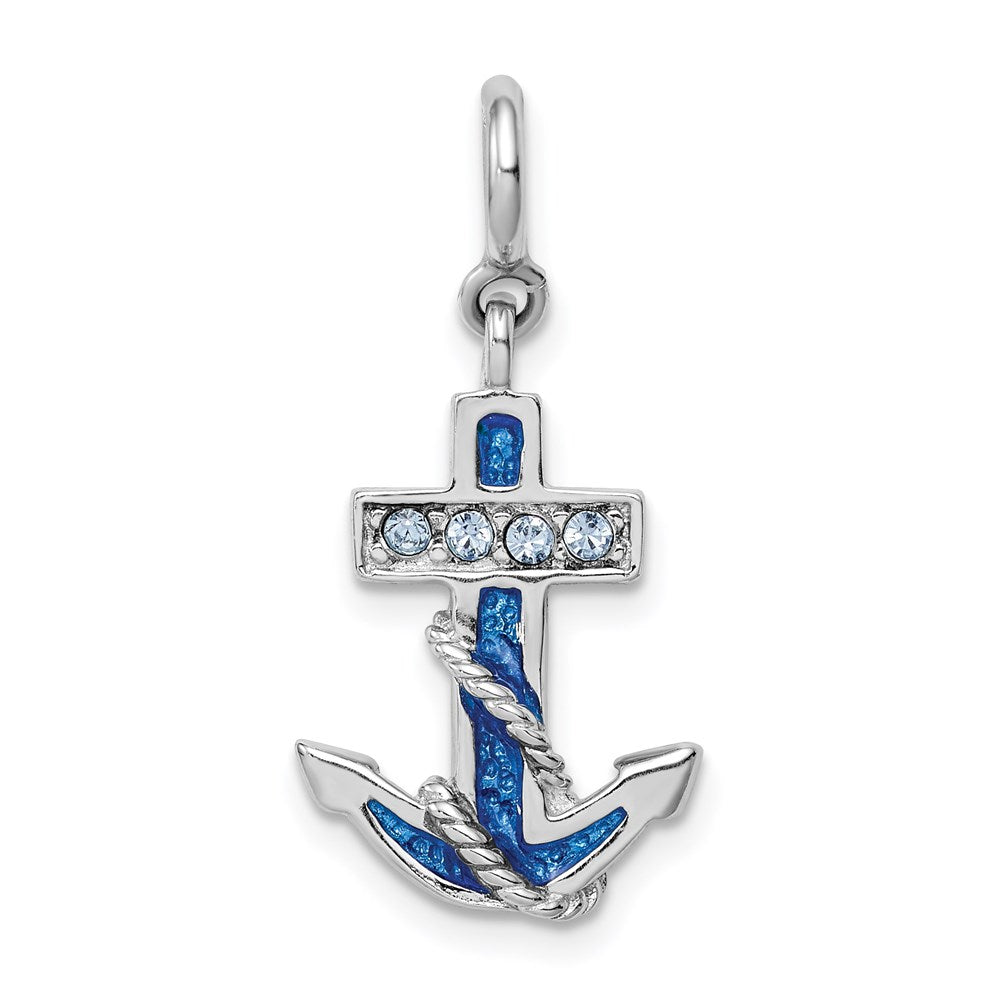 Sterling Silver Rhodium-plated Preciosa Crystals and Blue Enamel Anchor Charm