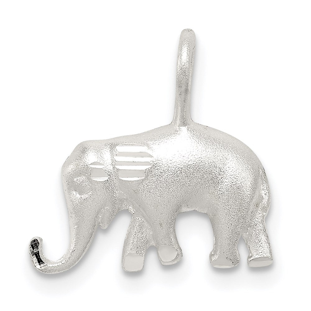 Sterling Silver Satin Diamond-cut Elephant Pendant