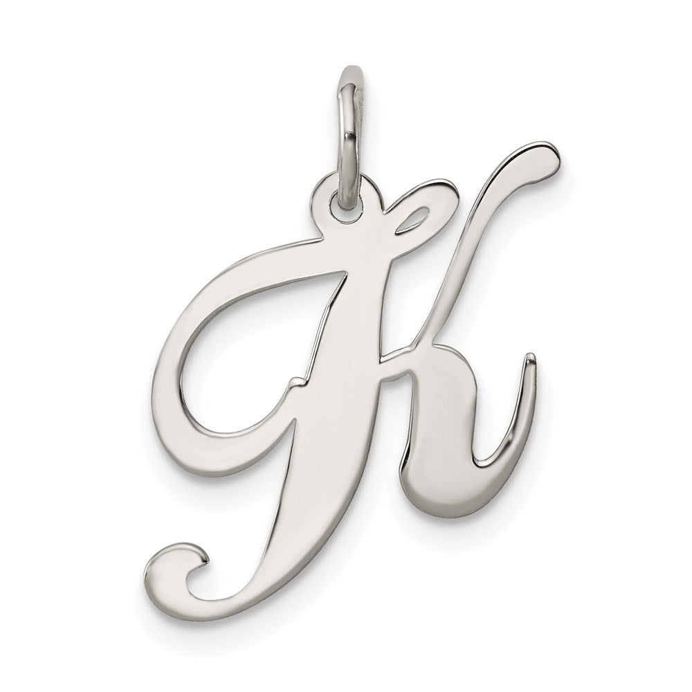 Sterling Silver Rhodium-plated Fancy Script Letter K Initial Charm