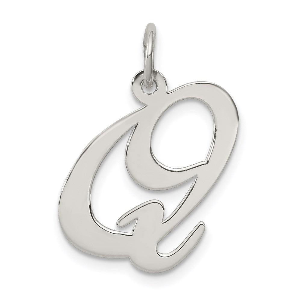 Sterling Silver Rhodium-plated Fancy Script Letter Q Initial Charm