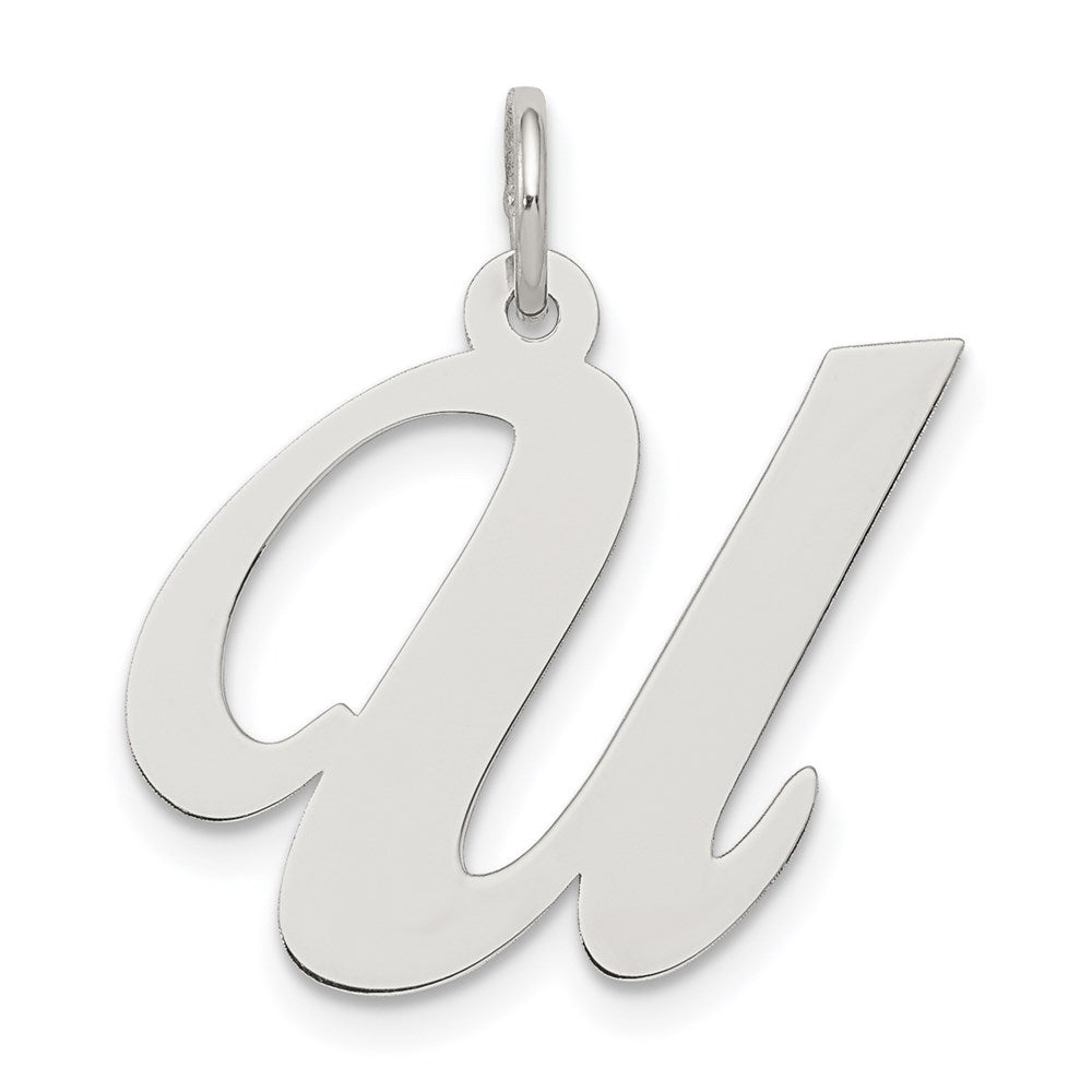 Sterling Silver Rhodium-plated Fancy Script Letter U Initial Charm