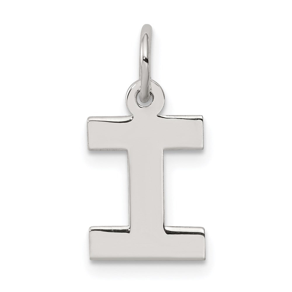 Sterling Silver Rhodium-plated Block Letter I Initial Charm