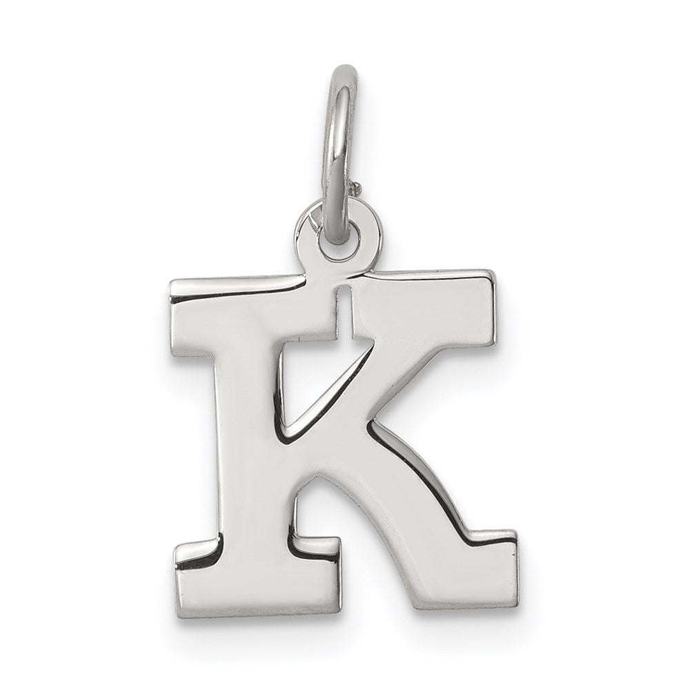 Sterling Silver Rhodium-plated Block Letter K Initial Charm