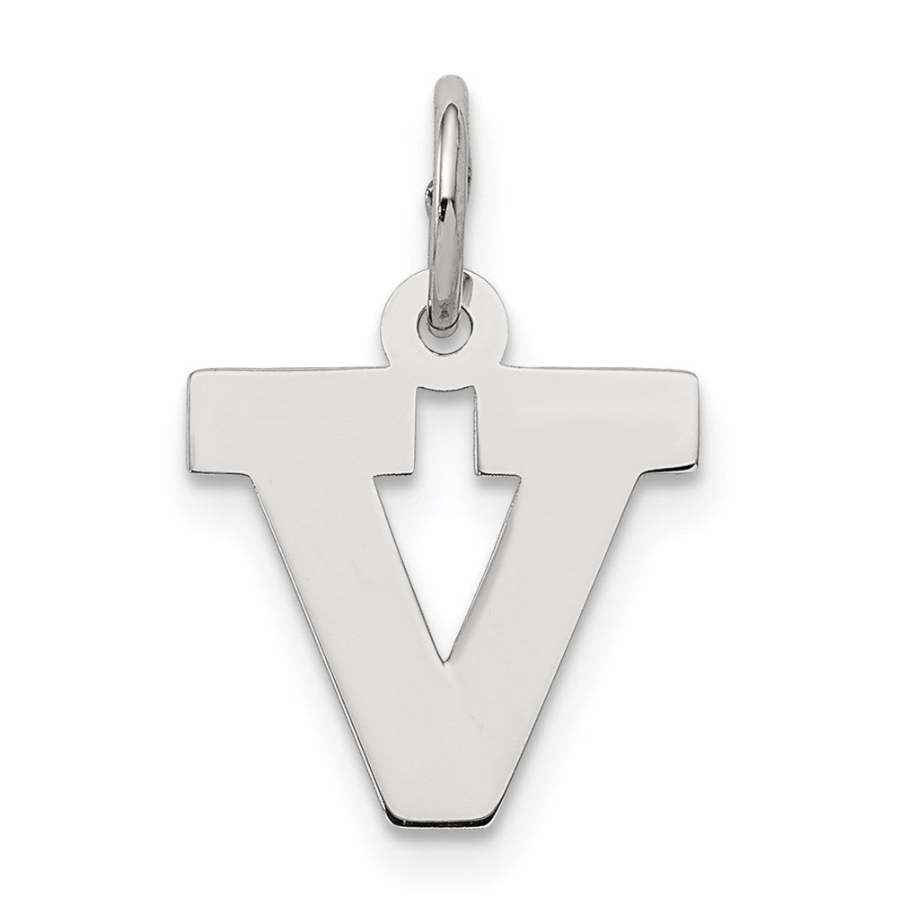 Sterling Silver Rhodium-plated Block Letter V Initial Charm