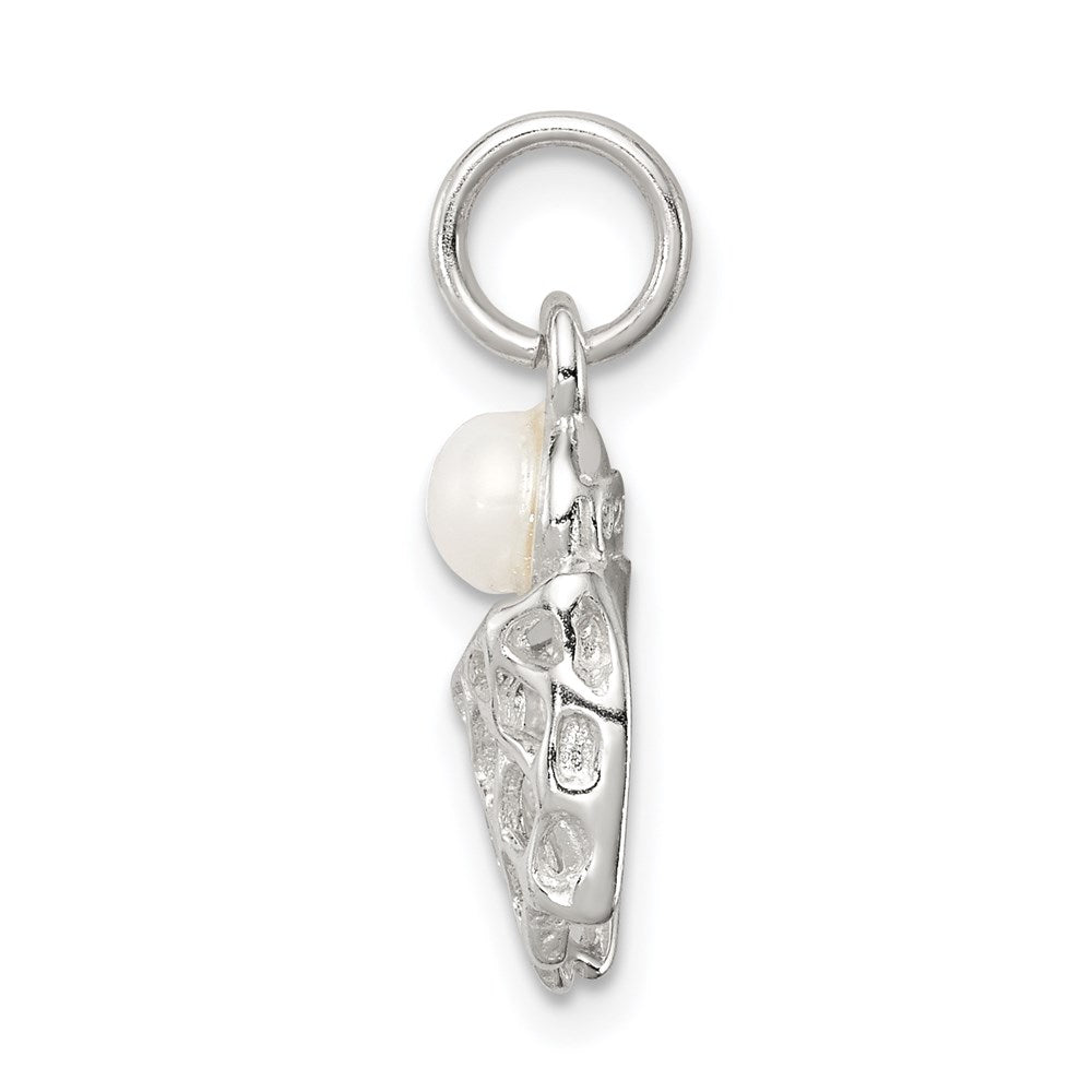 Sterling Silver Simulated Pearl Basketball in Hoop Charm