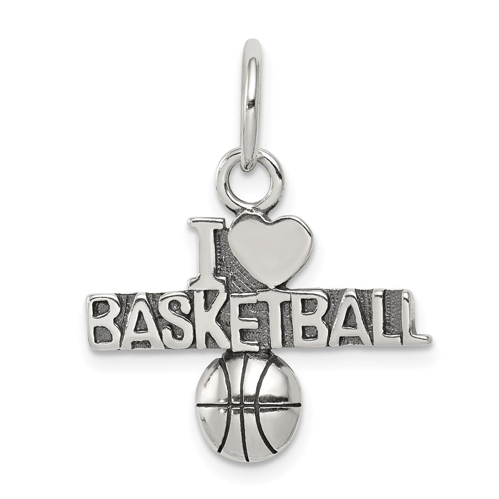 Sterling Silver Antique I (heart) Basketball Charm