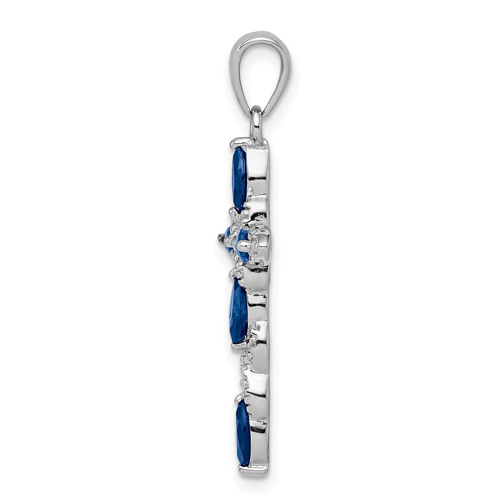 Sterling Silver RH-plated Black Sapphire and Diamond Cross Pendant