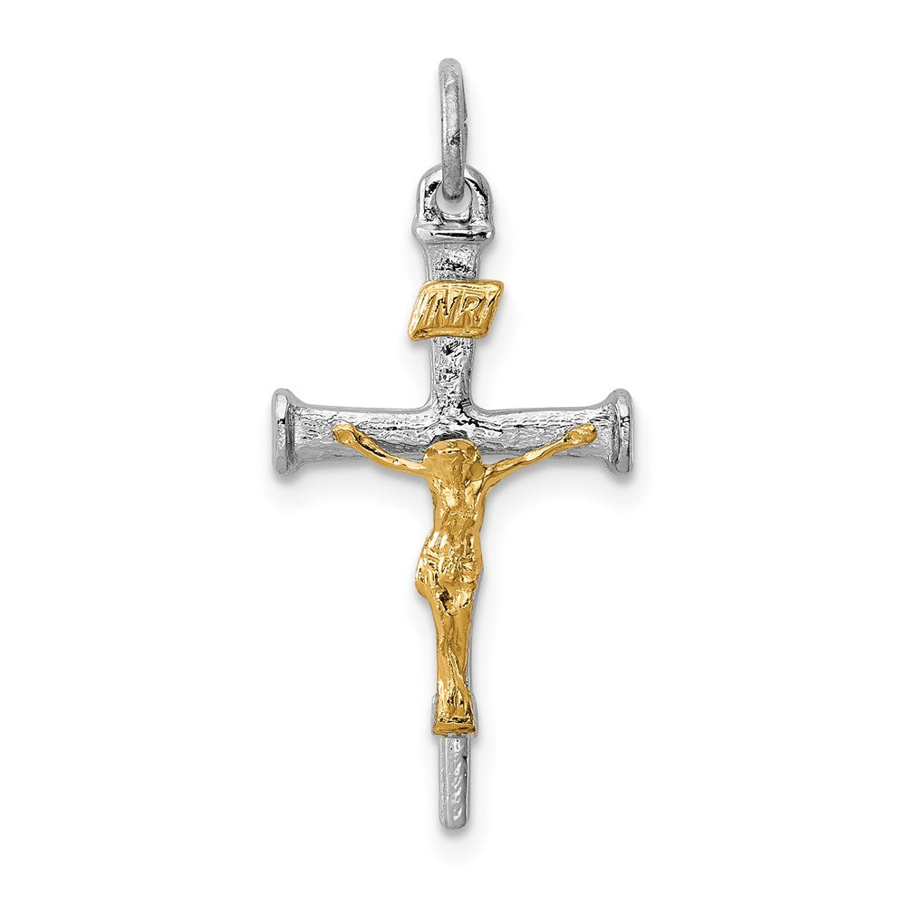 Sterling Silver Rhodium-plated & 18k Gold-plated Crucifix Charm