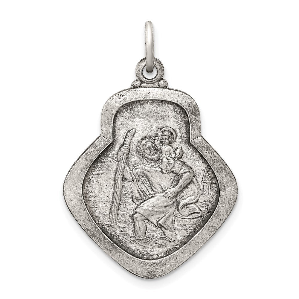 Sterling Silver Antiqued Saint Christopher Medal