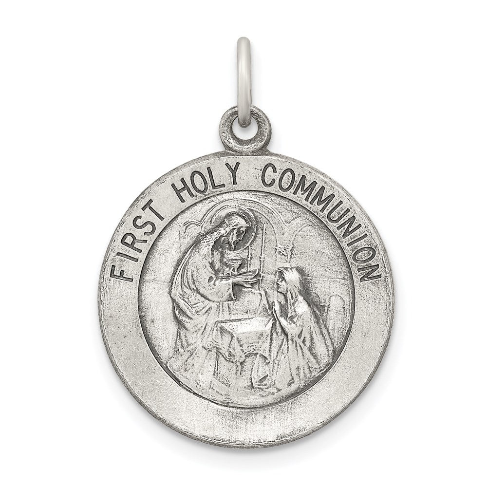 Sterling Silver Antiqued Polished/Matte Holy Communion Pendant