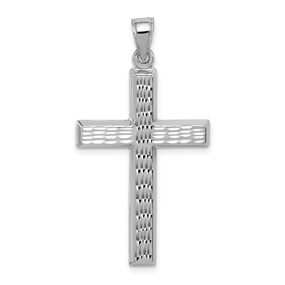 Sterling Silver Rhodium-plated Diamond -Cut Cross Pendant